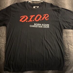 Christian Dior Black Tee with Red and White Print